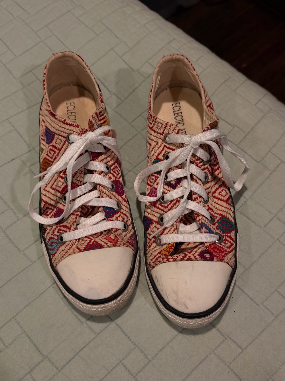 Patterned Canvas Lace-Up Sneakers - Multicolor